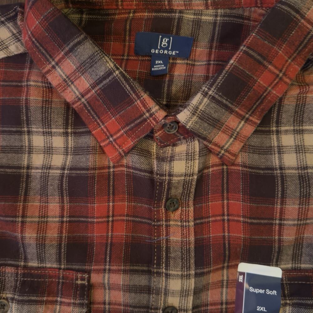 George Super Soft Flannel Shirt Men’s 2XL Red Plaid Button Front NWT - Picture 5 of 7